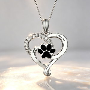 Personalized Pet Name Necklace  Custom Paw Print Heart Pendant with Crystal Engraved Dog/Cat Memorial Jewelry Sympathy Gift for Pet Lovers