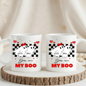 "You Are My Boo" — Custom Matching Mugs For A Cute Ghost Couple, Featuring Both Names; A Gift For Your Significant Other
