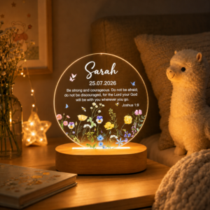 Personalized Night Light Gift for Christening, Christian Floral LED Lamp, Baby Baptism Gift for Girls, Christian Nursery Decor, Psalm, Bible