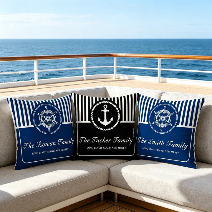 Personalized Throw Pillow – Custom Boat Name, Nautical Theme; Perfect Gift for Family Vacations