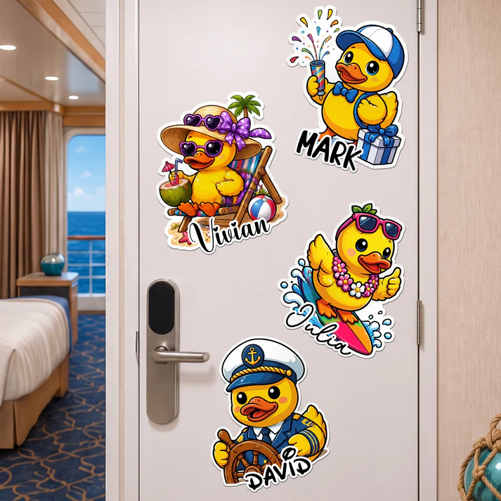 Personalized Duck Cruise Door Magnet, Custom Name & Font, Funny Rubber Duck Door Sign, Gift for Family Friends on Birthday or Cruise Cabin Door Decor