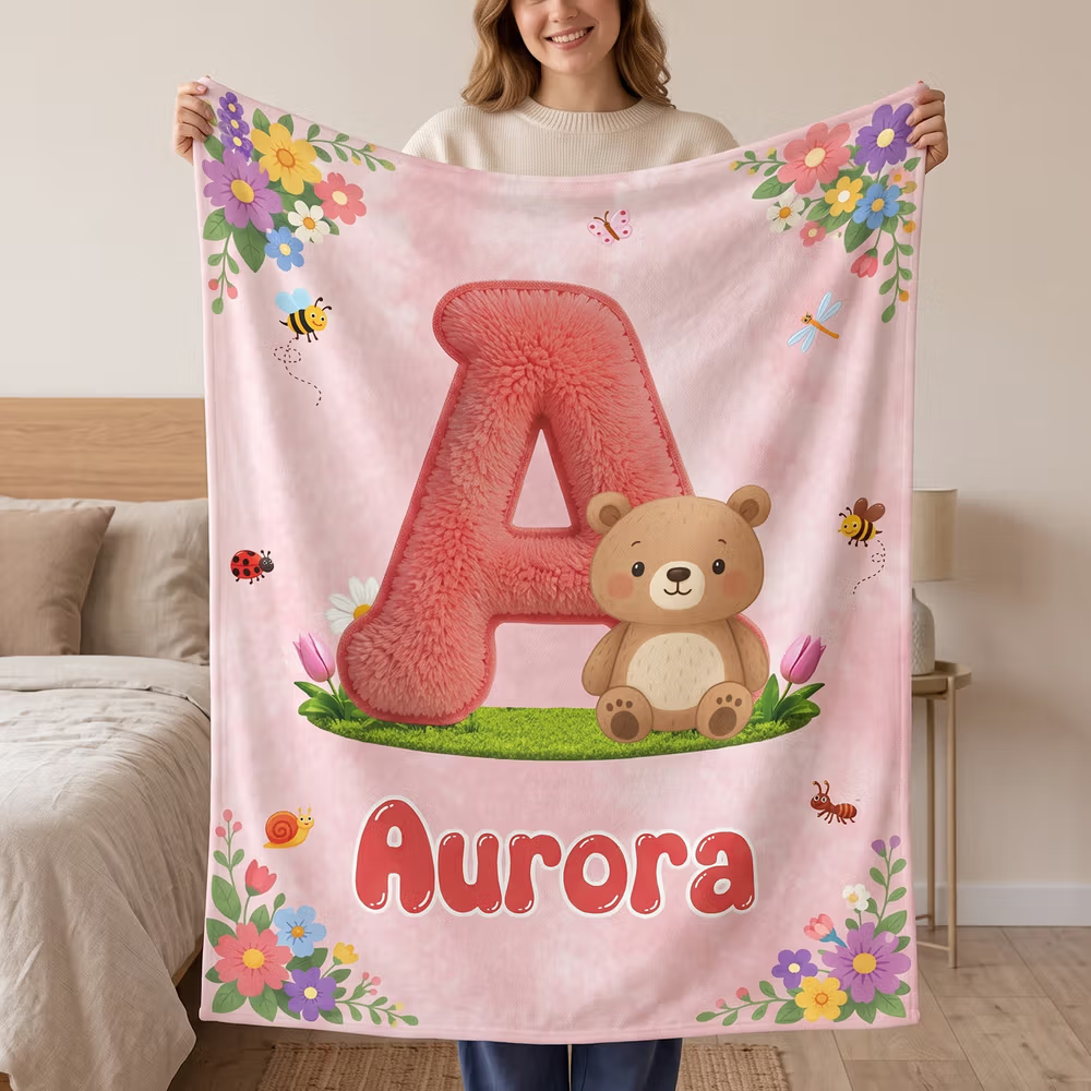 Personalized Cartoon Fantasy Unicorn Animal Initial Kids Soft Throw Blanket with Name Daily Use Birthday Gift for Kids Boys Girls