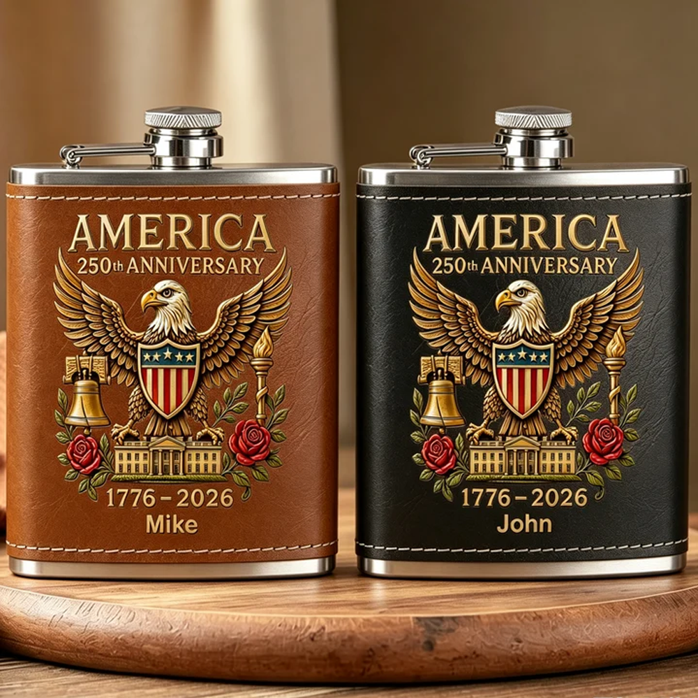 Vintage Independence‑Day Custom Hip Flask – Premium Stainless‑Steel & Leather, Special Gift