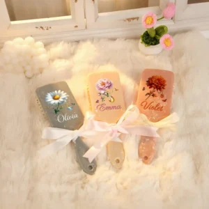 Personalized Butterfly Birth Flower Birthstone Hair Brush Anti-Static Massage Comb with Name Anniversary Birthday Gift for Woman Bridesmaid