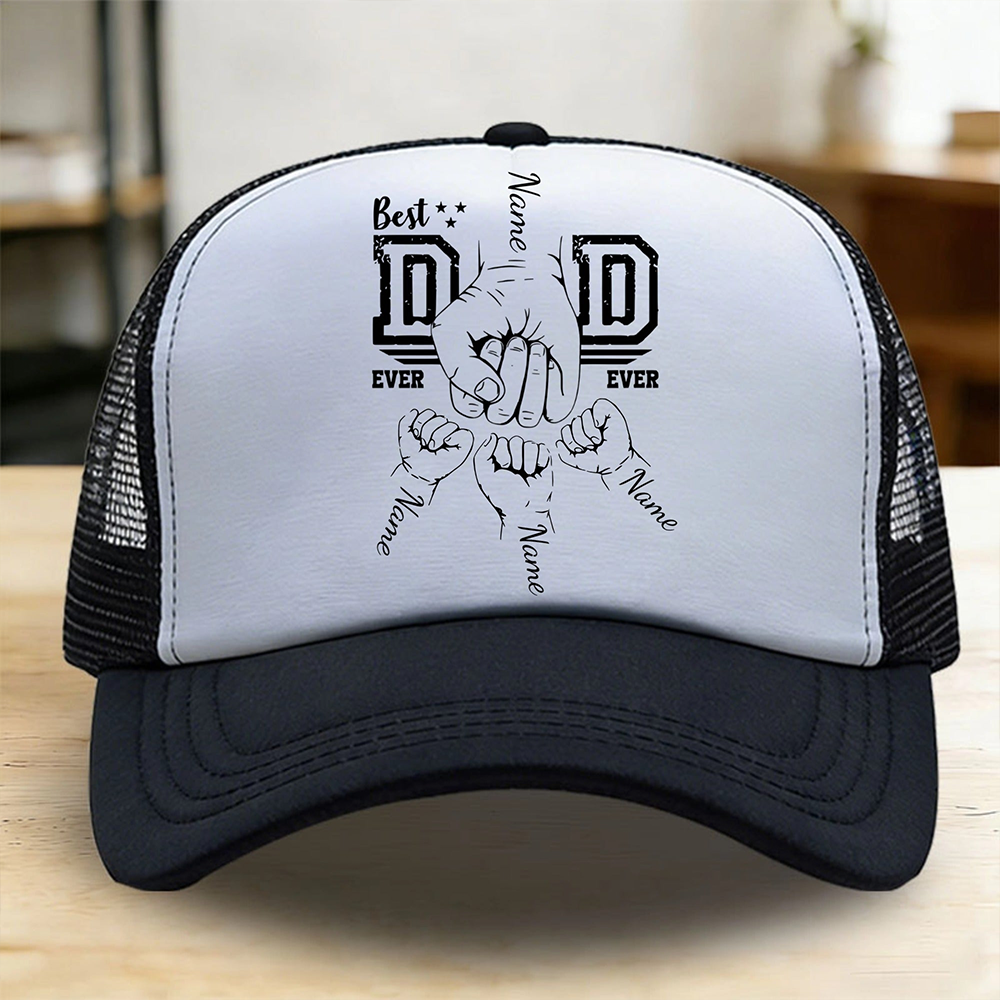 Personalized "Best Dad Ever" Fist Bump Trucker Hat Design, Customizable Dad Cap, The Perfect Gift For Fathers