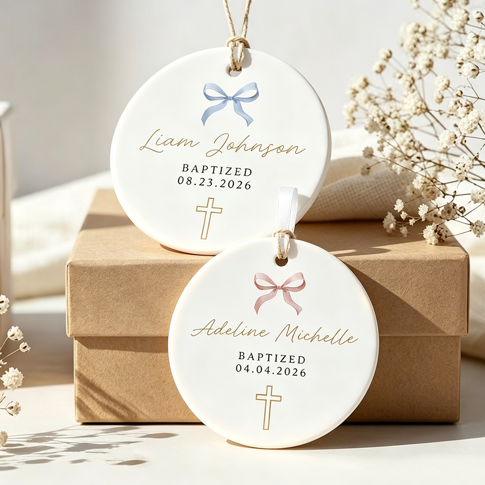 Personalized Ceramic Baptism Ornament, Custom Christening Keepsake, First Communion Gift, Baptism Gift