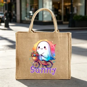 Personalized Cute Ghost and Pumpkin Large Capacity Tote Bag with Name Halloween Party Gift for Boys Girls