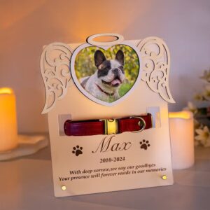Personalized Heart Angel Wings Cat Dog Photo Frosted Acrylic Plaque with Collar Frame and Text Memorial Pet Loss Gift for Pet Lover