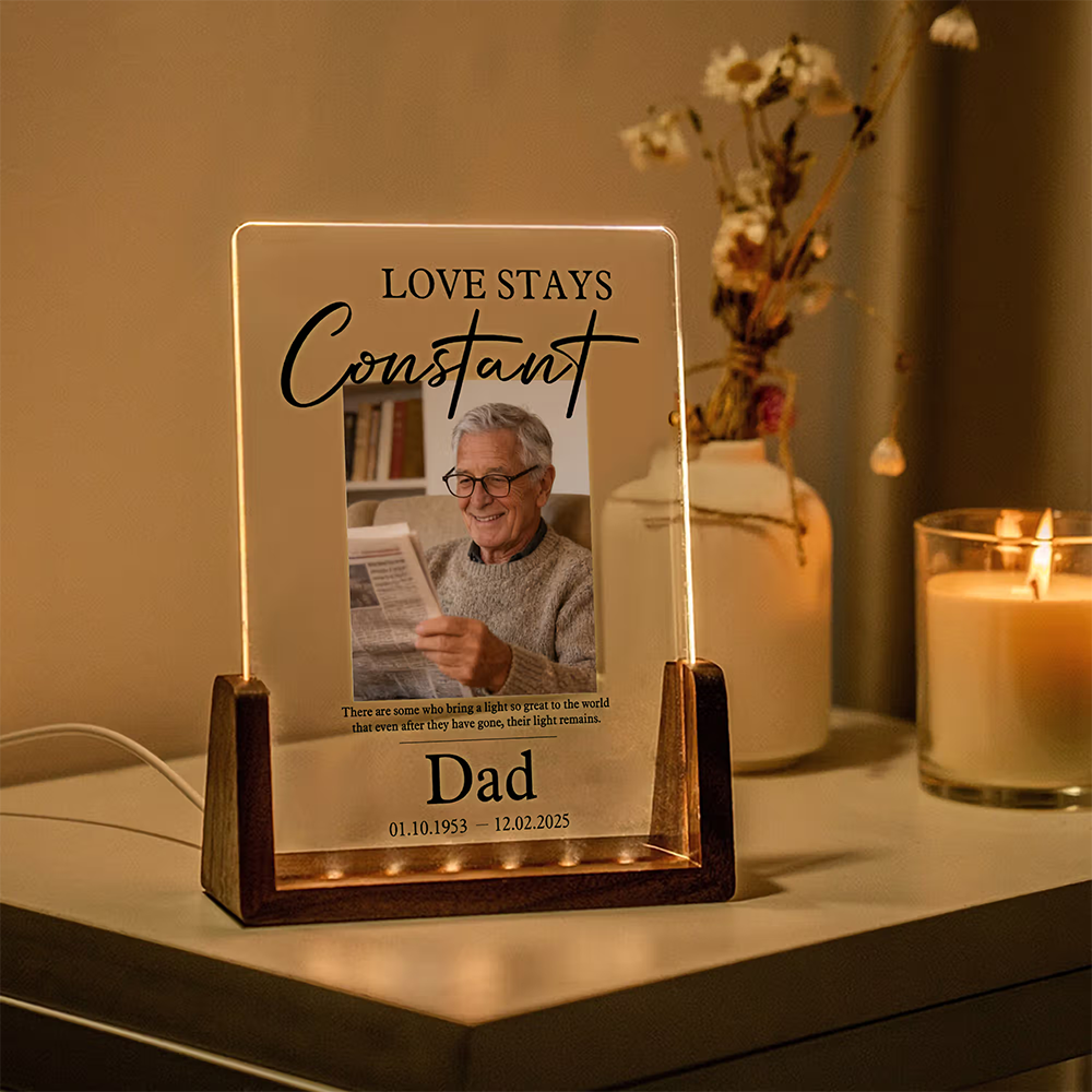 Personalized Photo Acrylic LED Night Light with Name and Wooden Base Home Decor Sympathy Gift for Family Friends