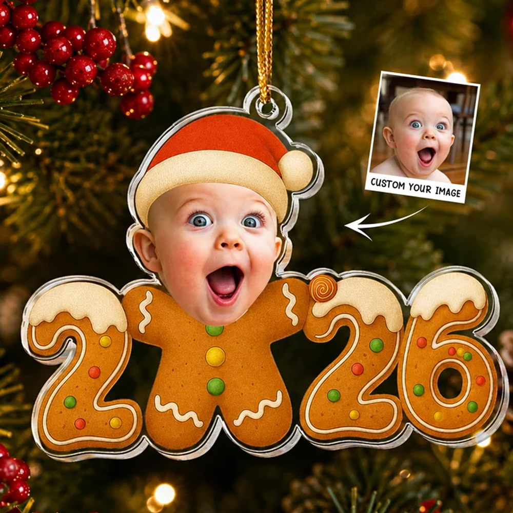 Baby First Christmas Gingerbread Cookie Custom Photo - Personalized Ornament