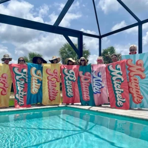 Personalized Retro Groovy Beach Towel, Custom Name Pool Towel Summer Vacation